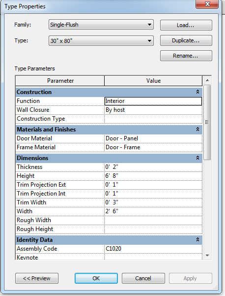Revit Door Family Edit Parameters Form