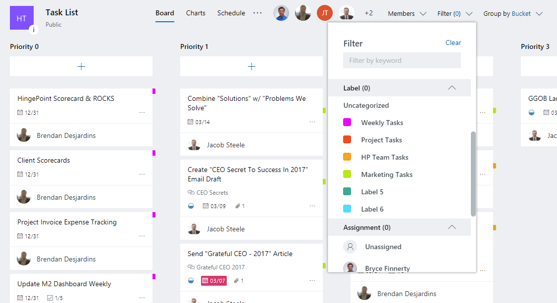 A screenshot highlighting Microsoft Planner's filtering capabilities that are similar to SharePoint Lists