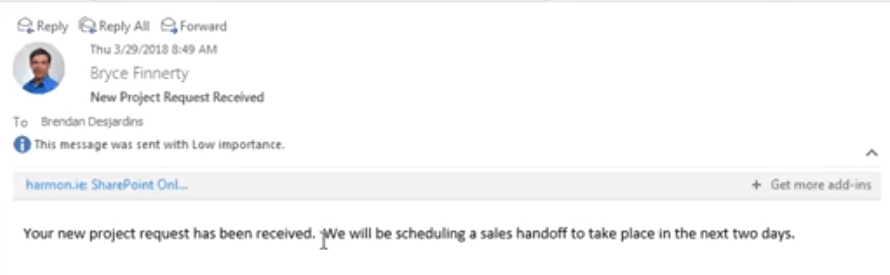 Sharepoint New Project Confirmation Email