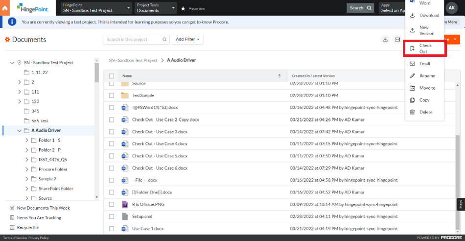 03. Procore - Sharepoint Check In &Amp; Check Out Test Cases 3 Hingepoint Proconnector |