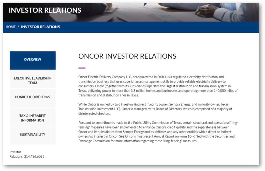 Investor Portal Oncor Comp | Hingepoint