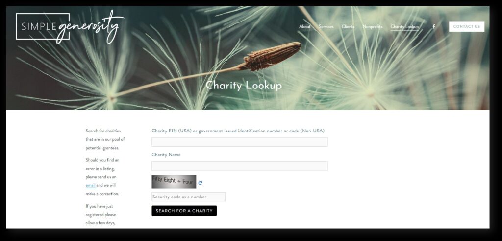 Charity Lookup System Generosity | Hingepoint