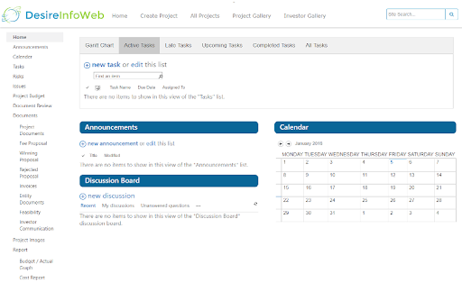 Example Of A Project Using Sharepoint: Documents In Left Navigation With Tasks Dashboard